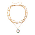 Simple star-shaped tassel multi-layer chain clavicle chain collision color diamond O-shaped pendant necklace